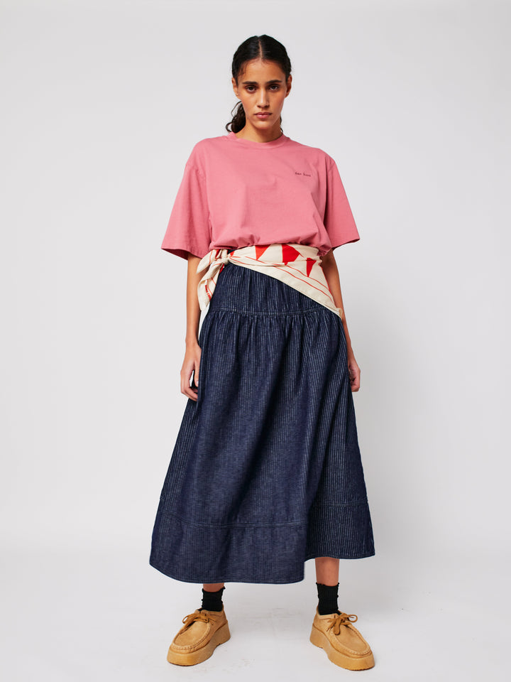 Denim A-line stripe skirt