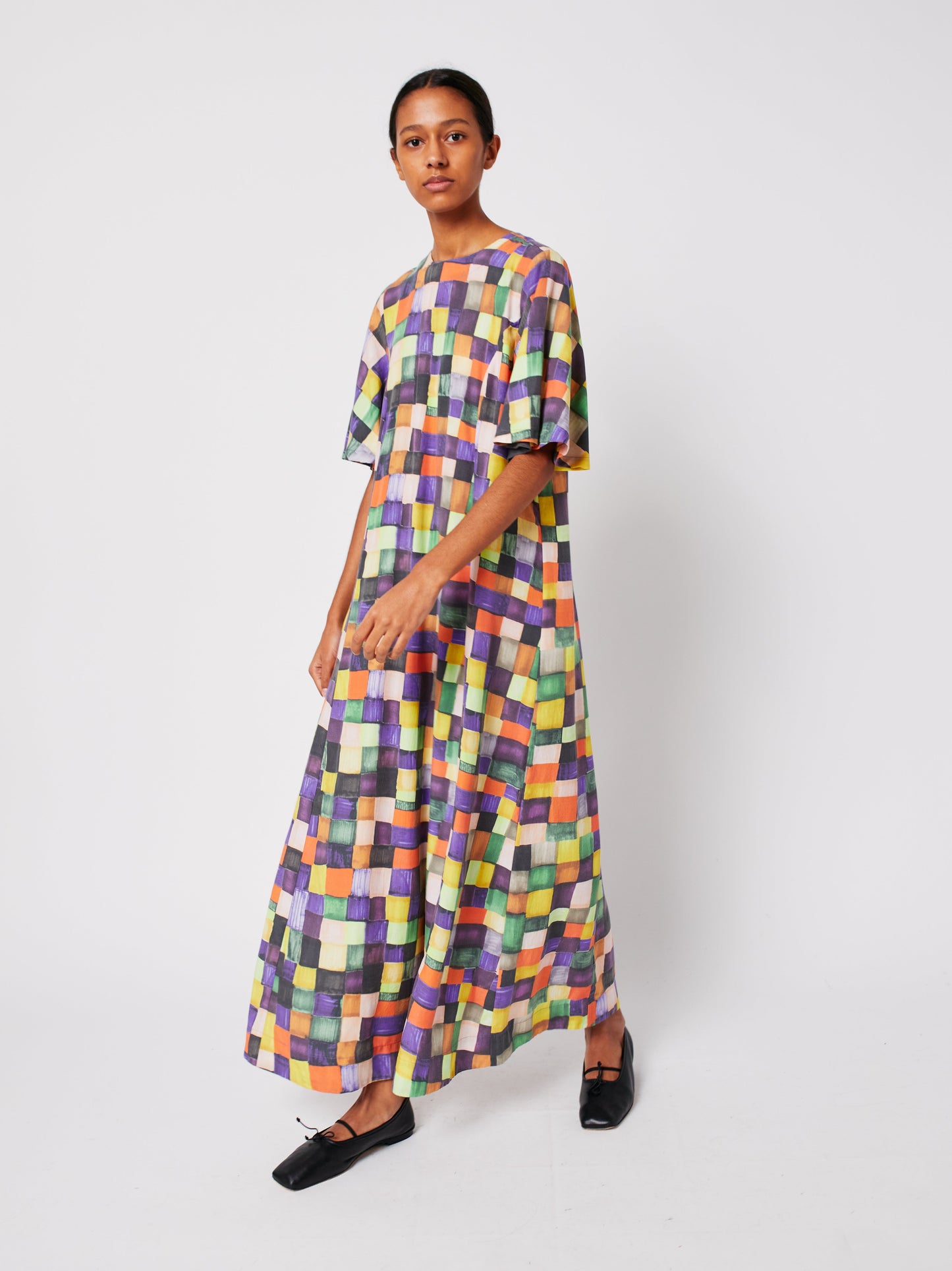 Rainbow Plaid pattern modal dress