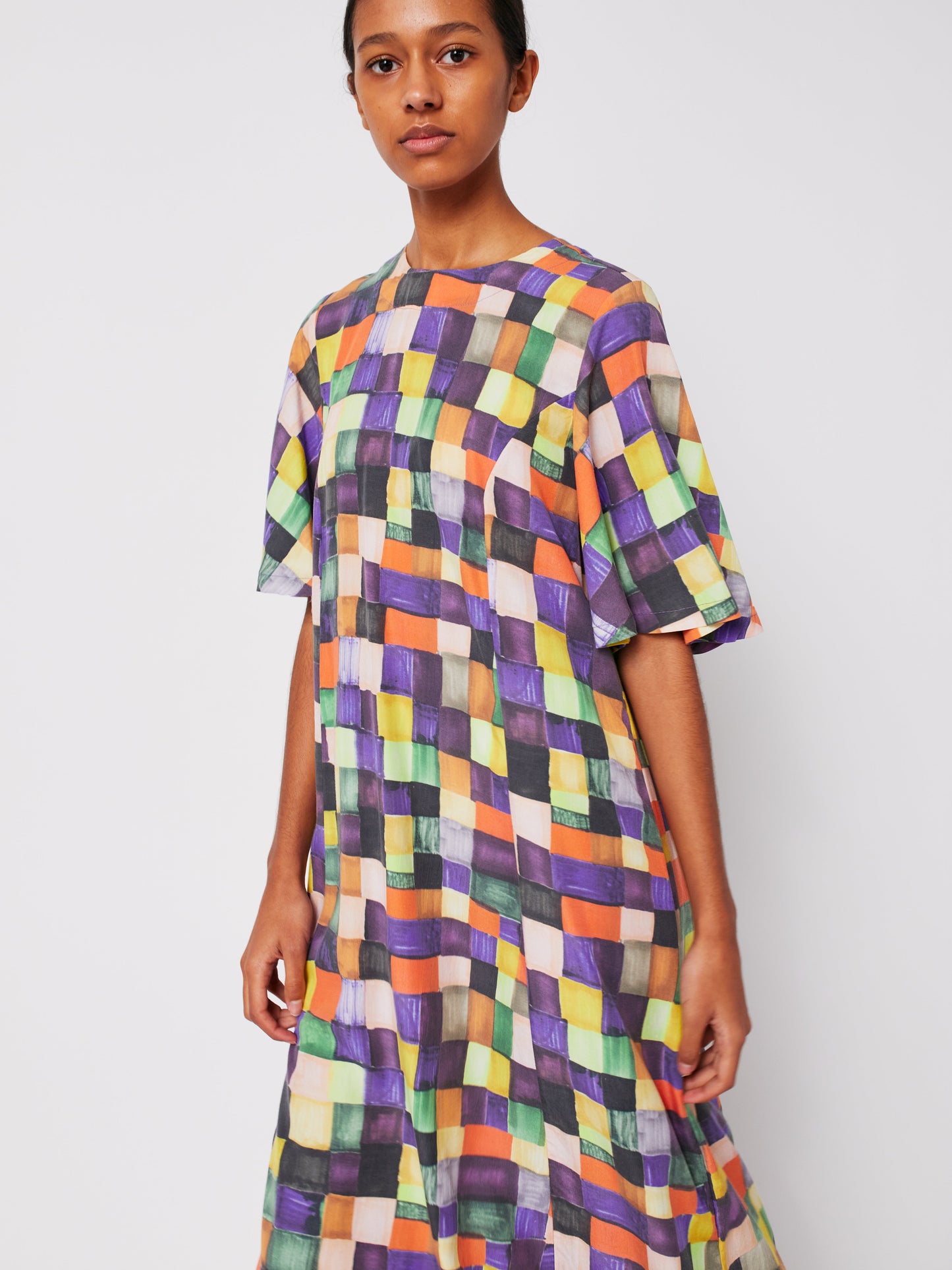 Rainbow Plaid pattern modal dress