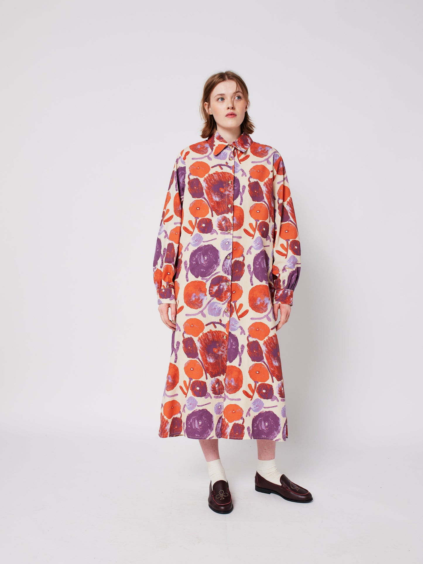 Dahlia pattern shirt dress