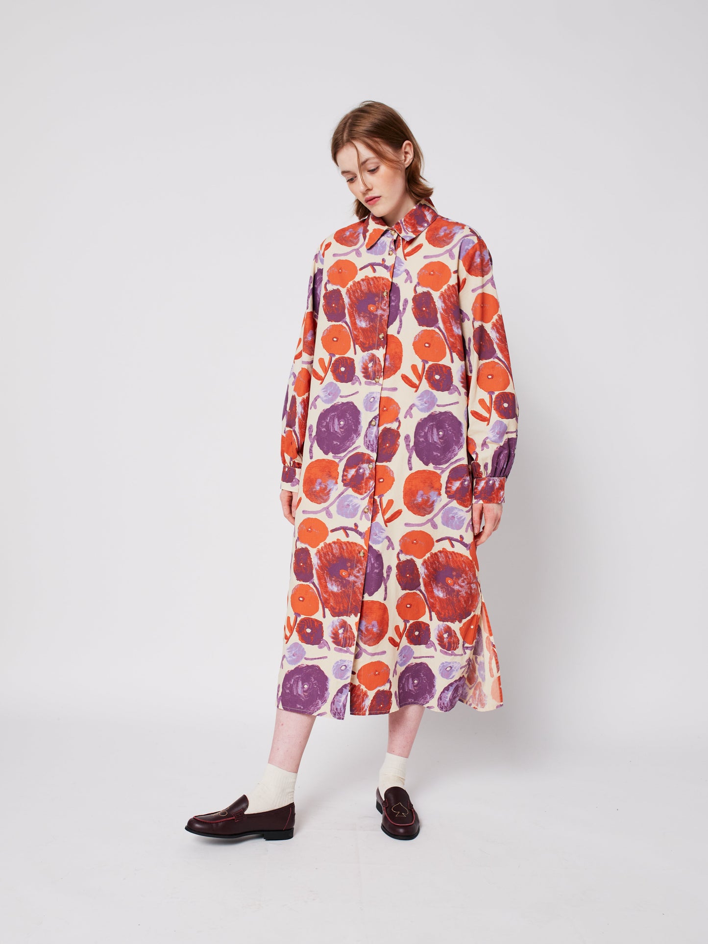 Dahlia pattern shirt dress