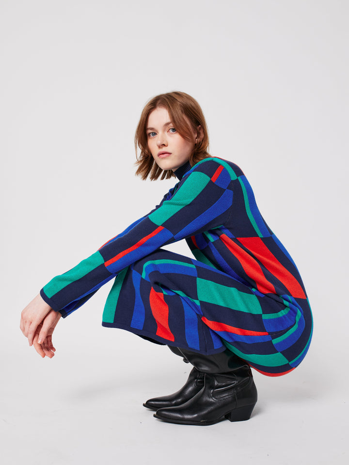 Geometric jacquard knitted dress