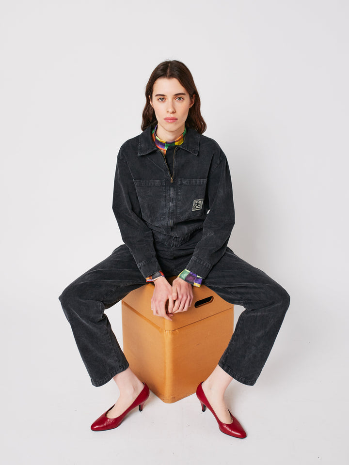 Denim zip-up jumpsuit