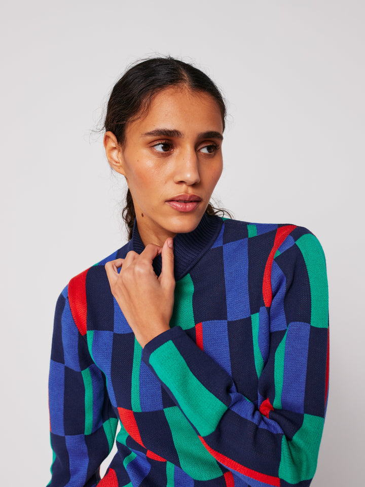 Geometric jacquard turtleneck knit