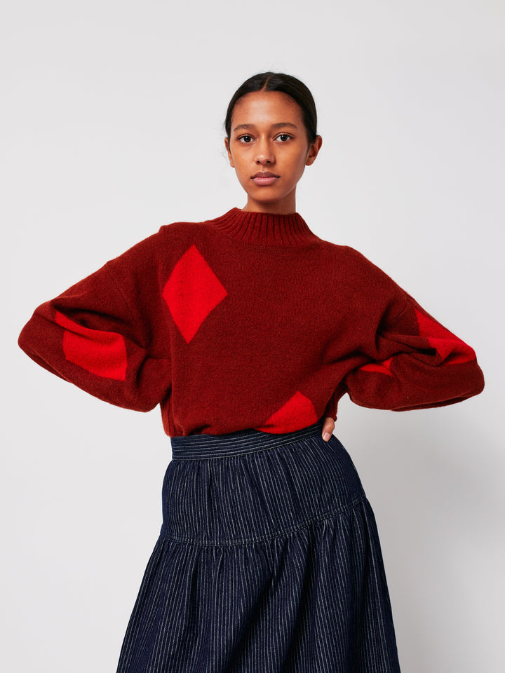 Diamond card turtle neck knit