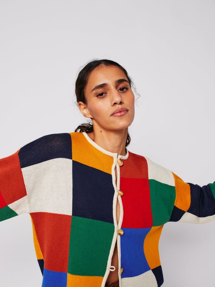 Multicolor Check buttoned cardigan