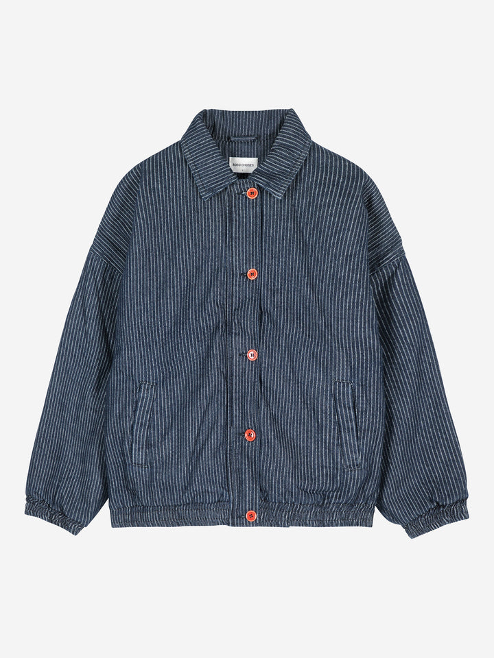 Denim stripe bomber jacket