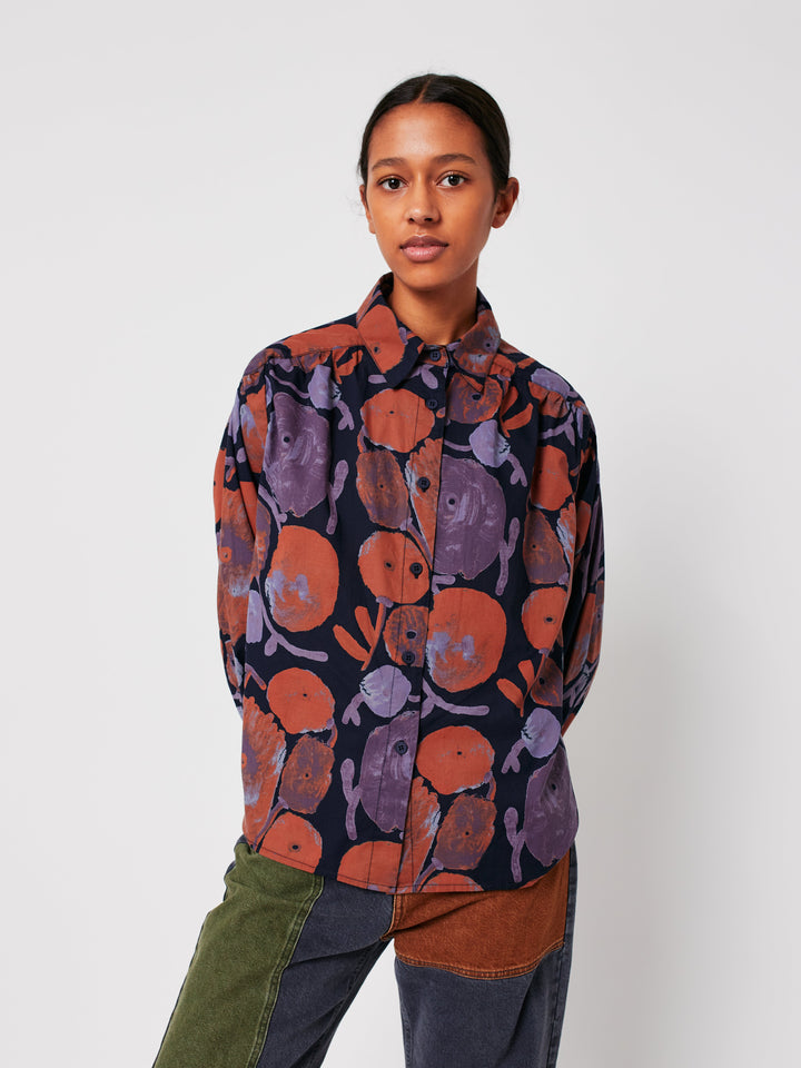 Dahlia pattern gathered shirt