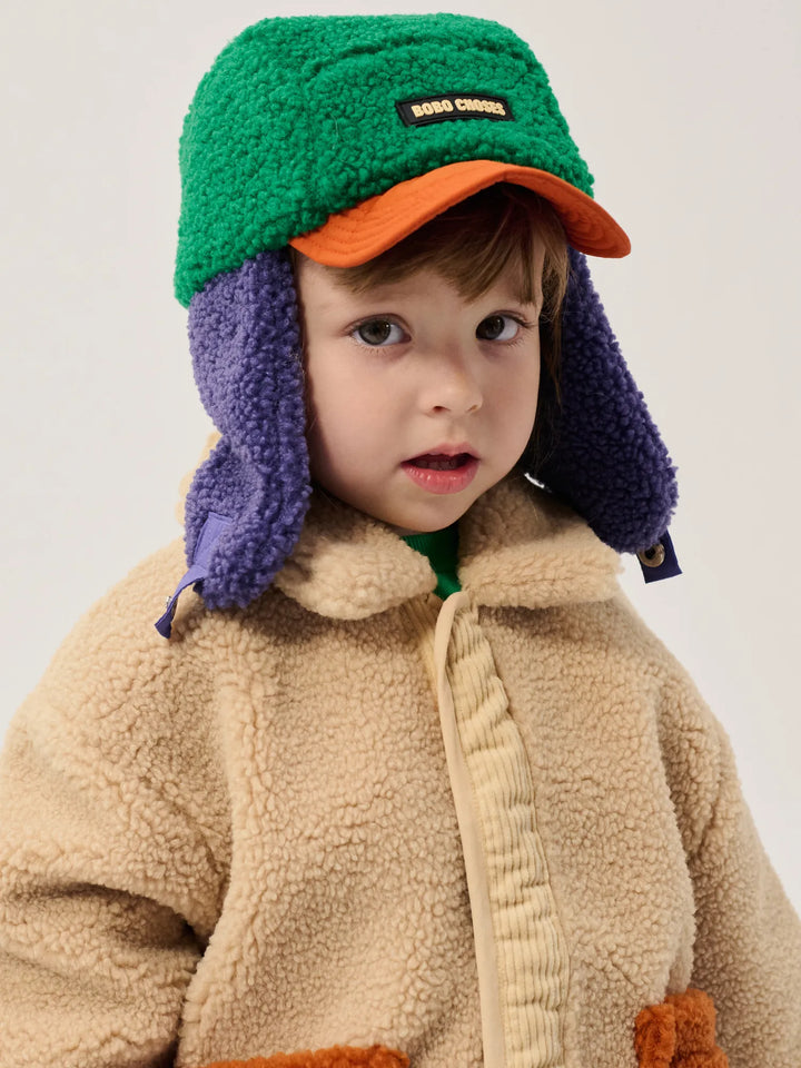Bobo Choses green color block sheepskin chapka