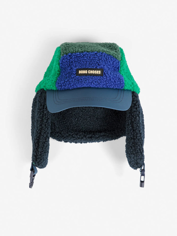 Bobo Choses blue color block sheepskin chapka