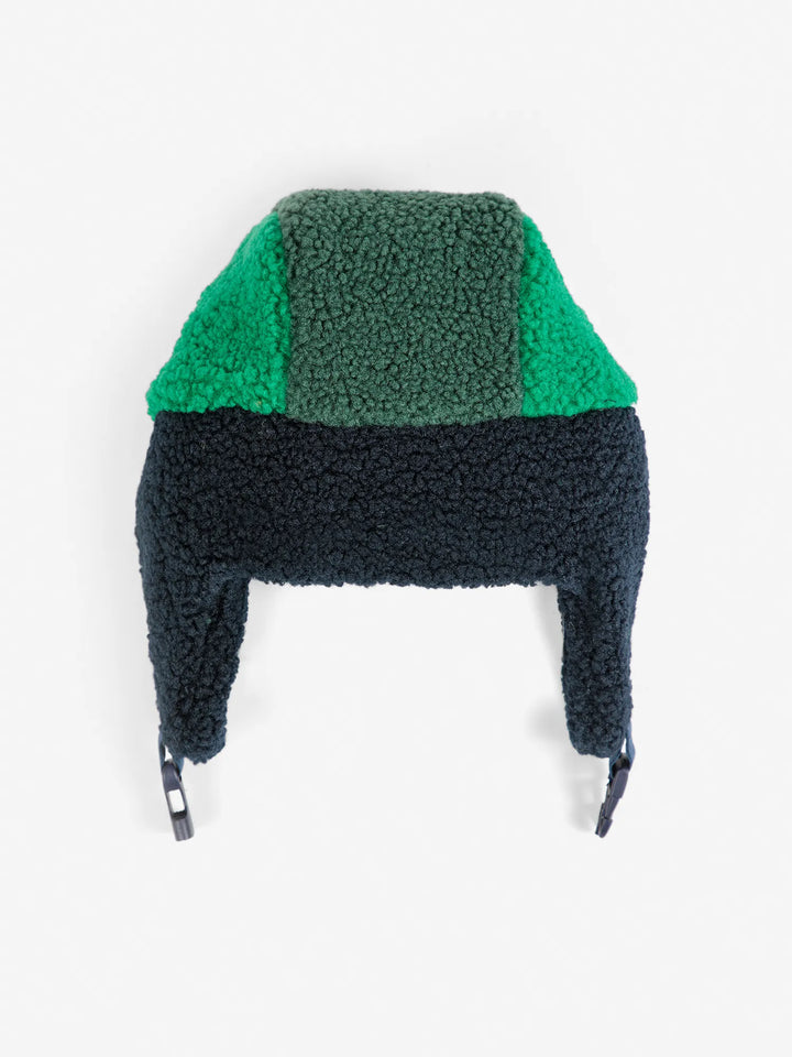 Bobo Choses blue color block sheepskin chapka