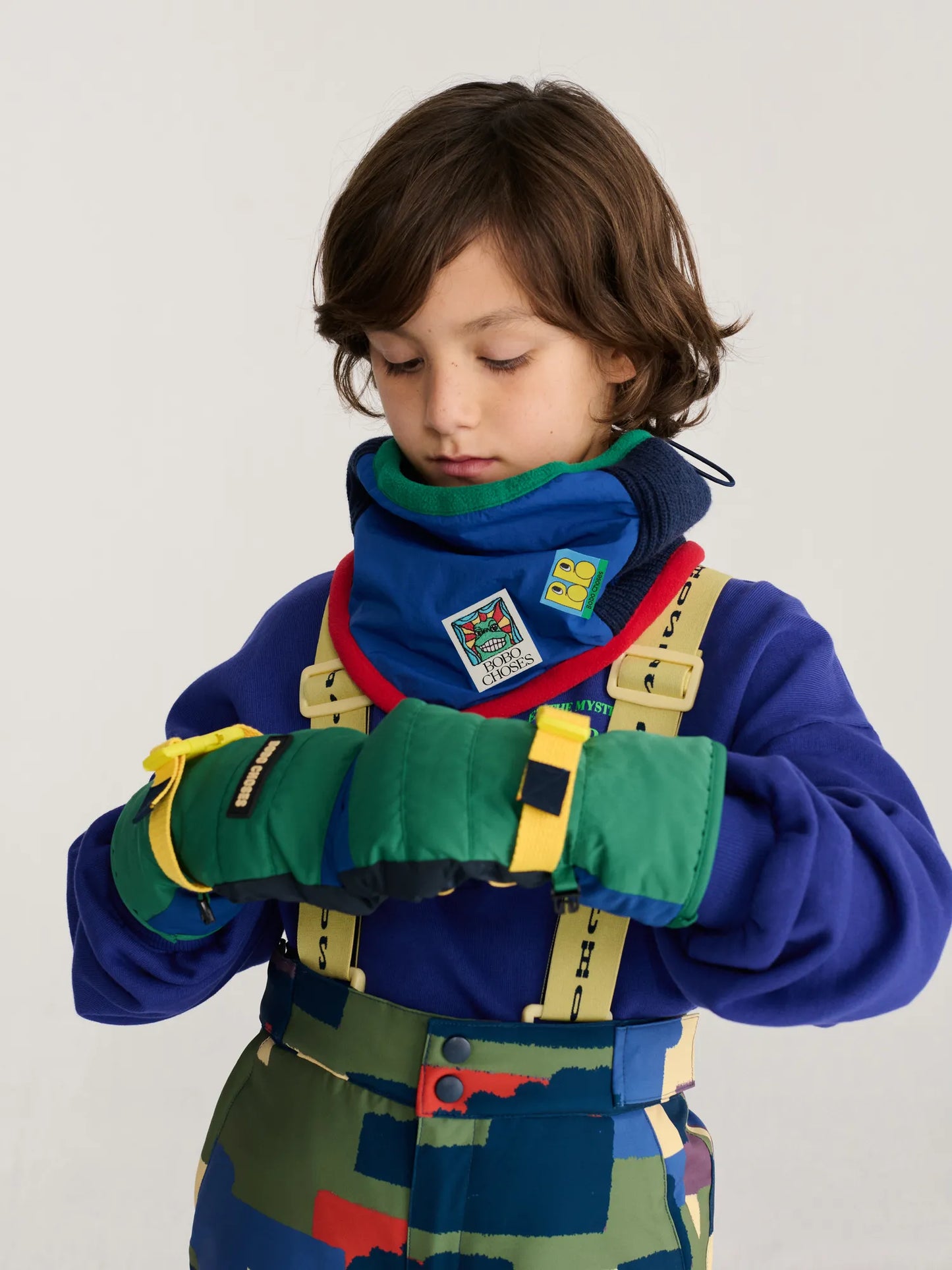 Bobo Choses ブルー カラーブロック ネックウォーマー