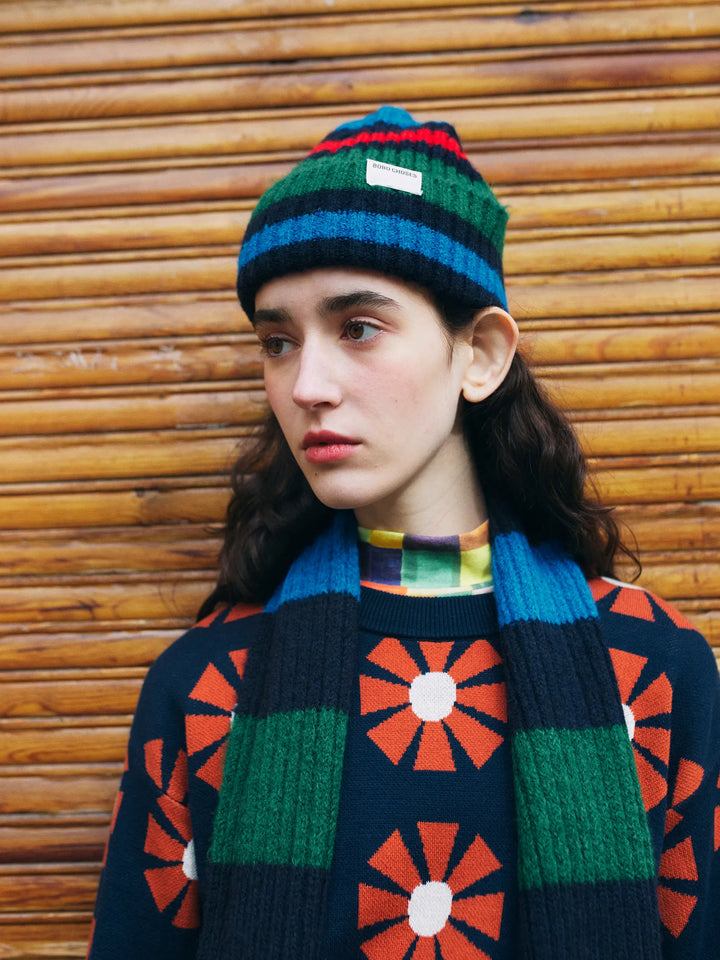 Striped knitted beanie & scarf set