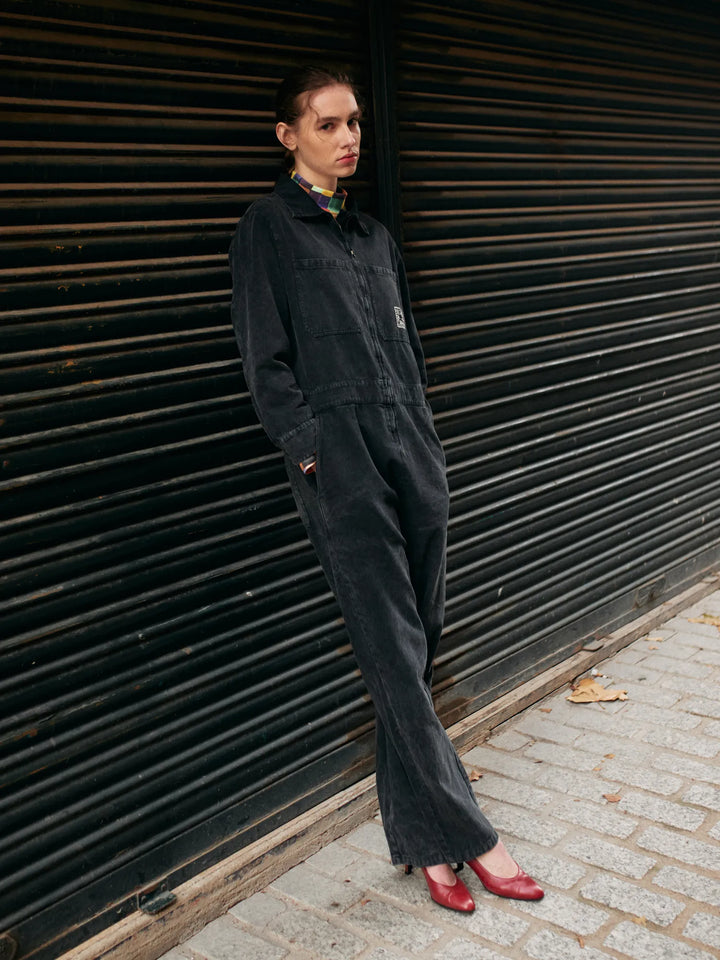 Denim zip-up jumpsuit