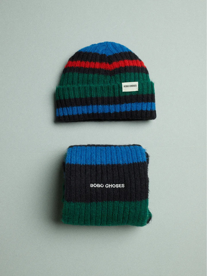 Striped knitted beanie & scarf set