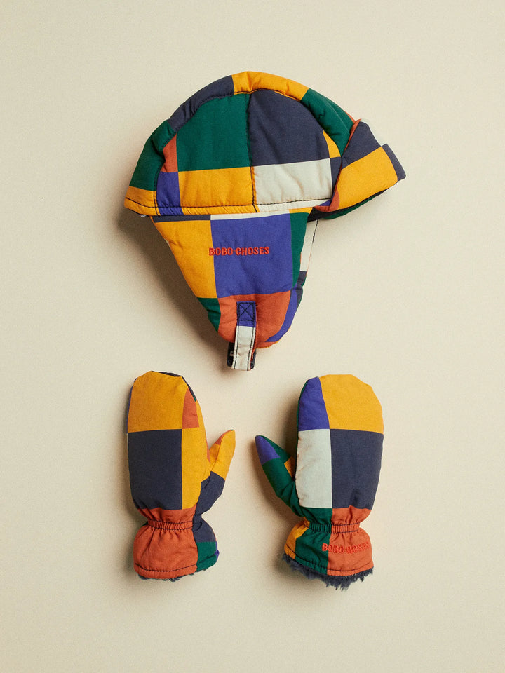 Multicolor Tiles chapka & mittens set