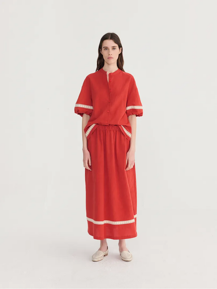 Contrast-trim evasé skirt