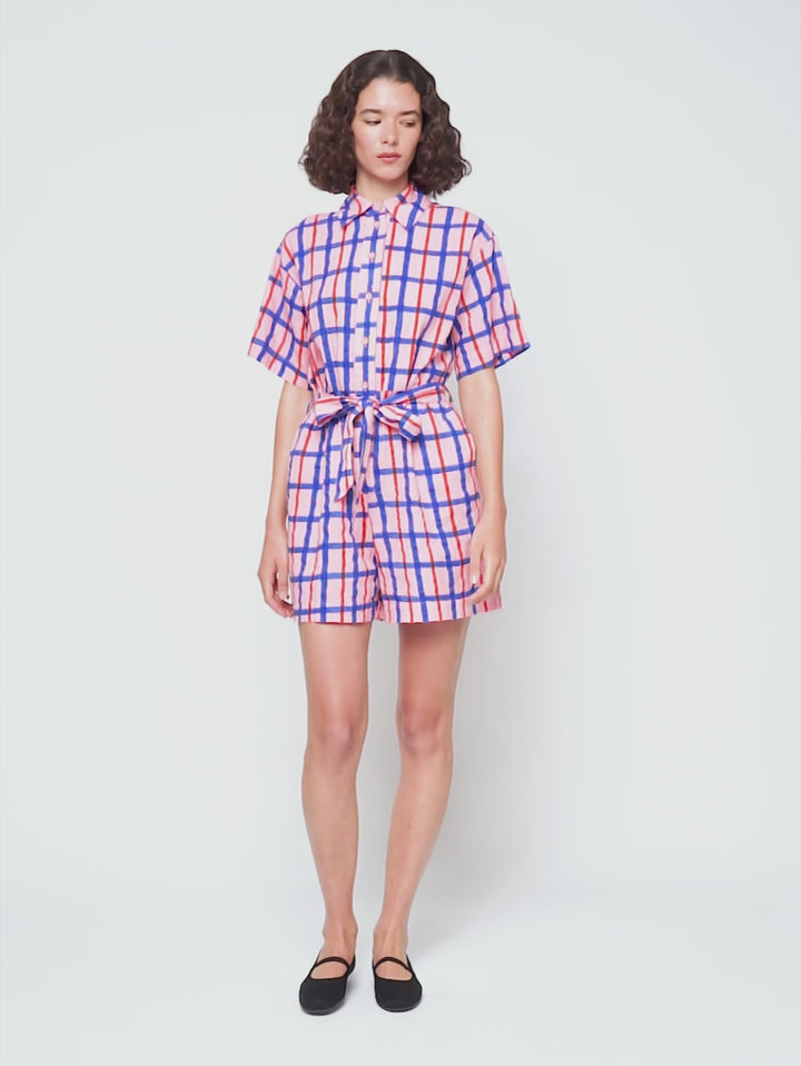 チェック柄ショートプレイスーツ