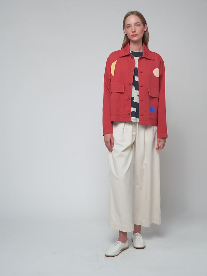 夏の風景プリントクロップドジャケット