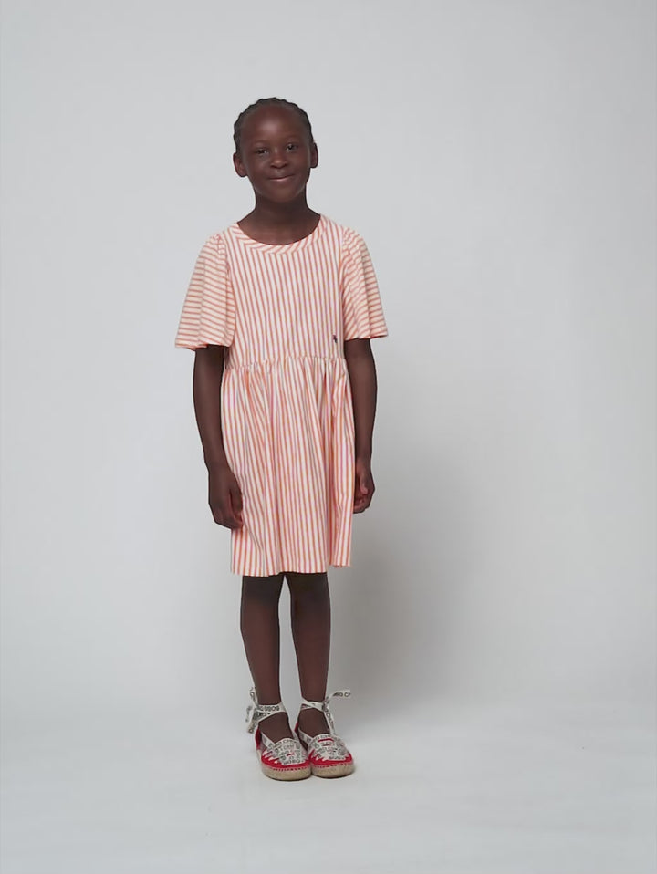 Vertical Stripes ruffle sleeves dress