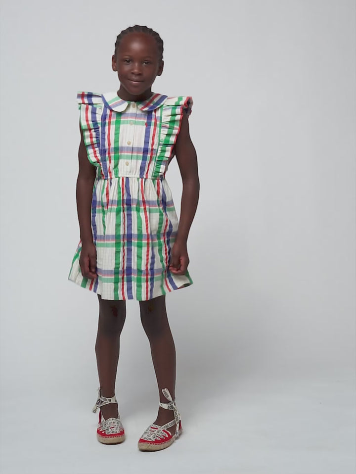 マドラスチェックのフリル織りドレス