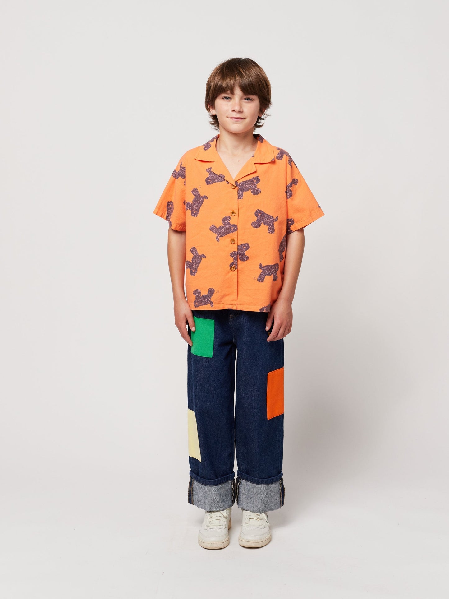 大きな猫柄の織りシャツ