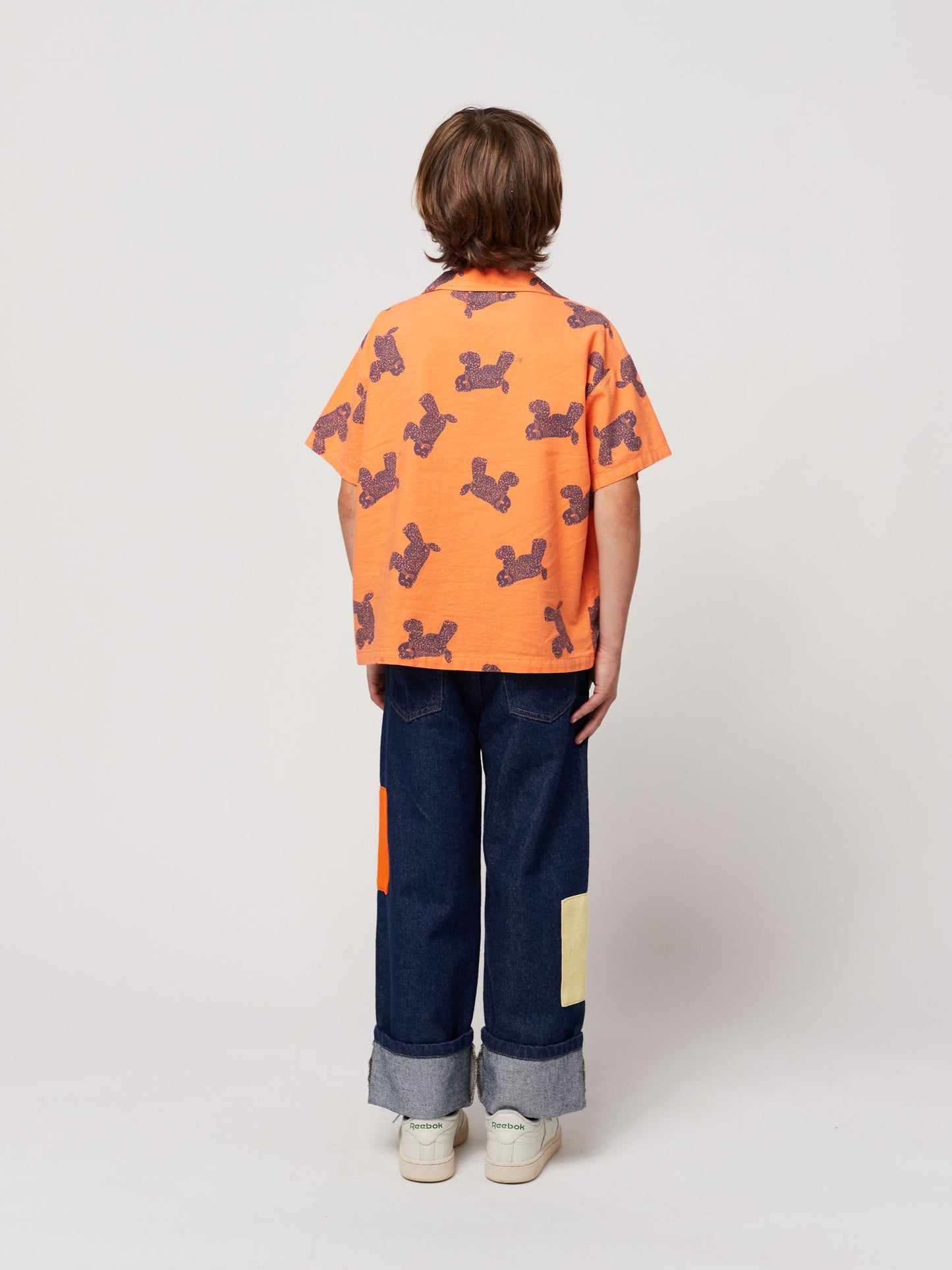 大きな猫柄の織りシャツ