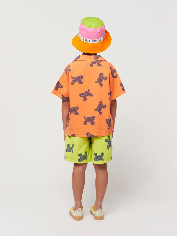 大きな猫柄の織りシャツ