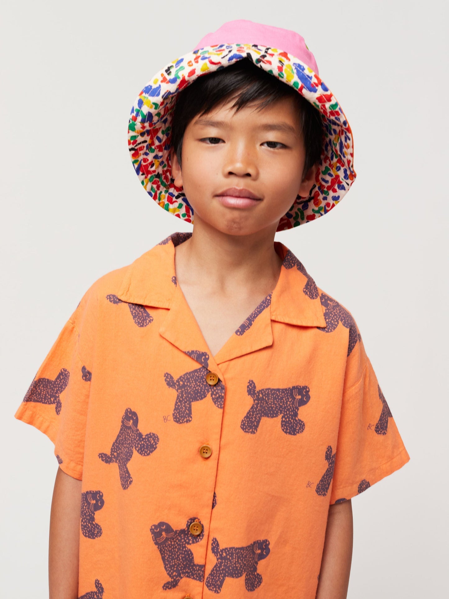 大きな猫柄の織りシャツ