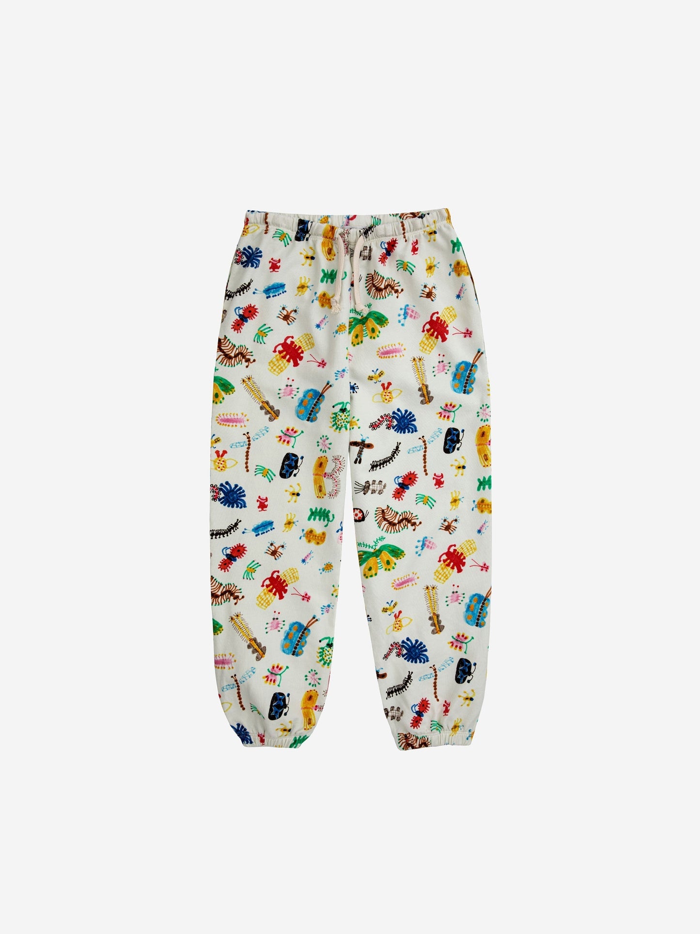 ジョギングパンツ全体に面白い昆虫が描かれている
