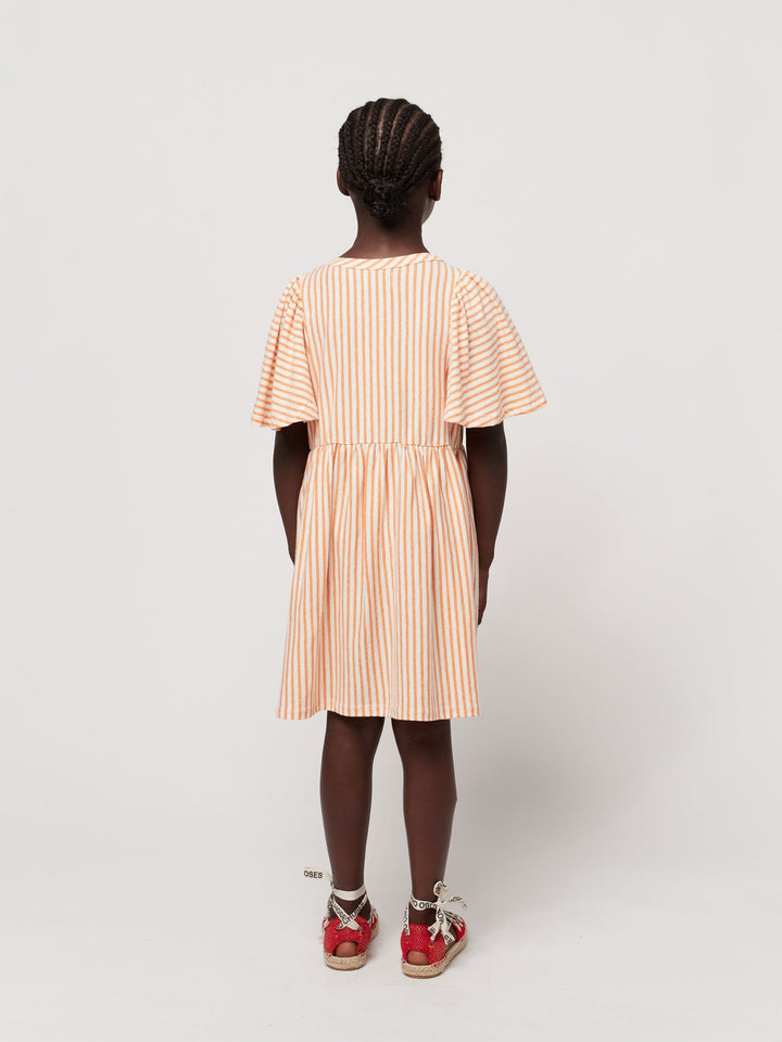 Vertical Stripes ruffle sleeves dress