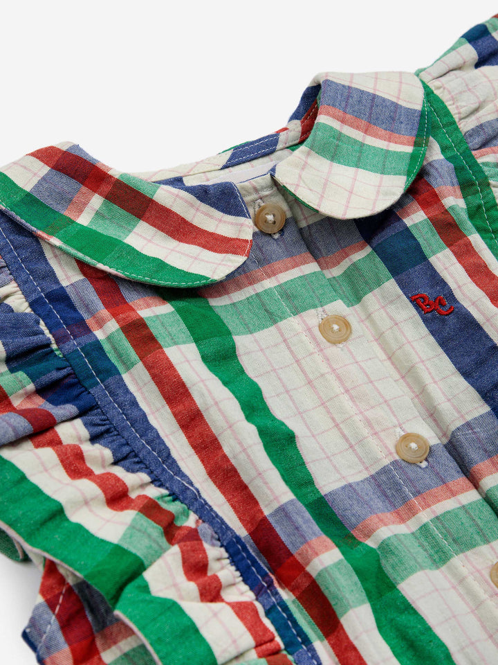 マドラスチェックのフリル織りドレス