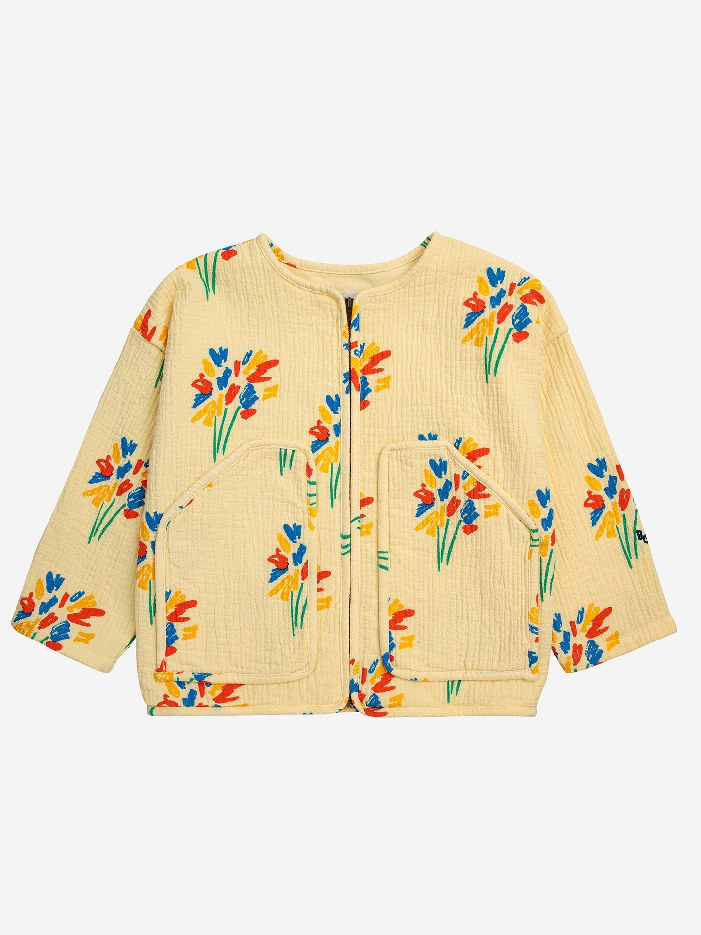 キルティングジャケット全体に花火が描かれています