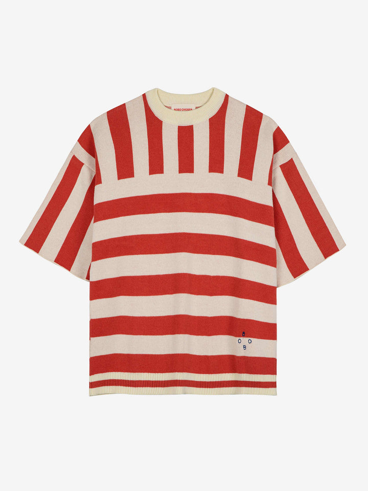 ストライプ柄半袖ニットセーター