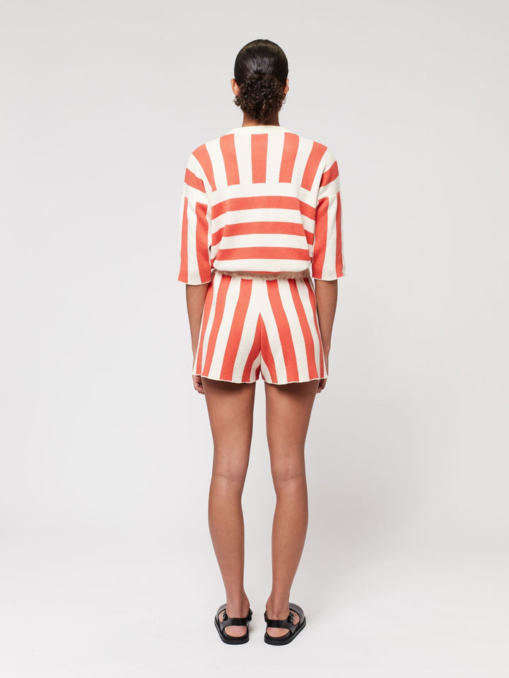 ストライプ柄半袖ニットセーター