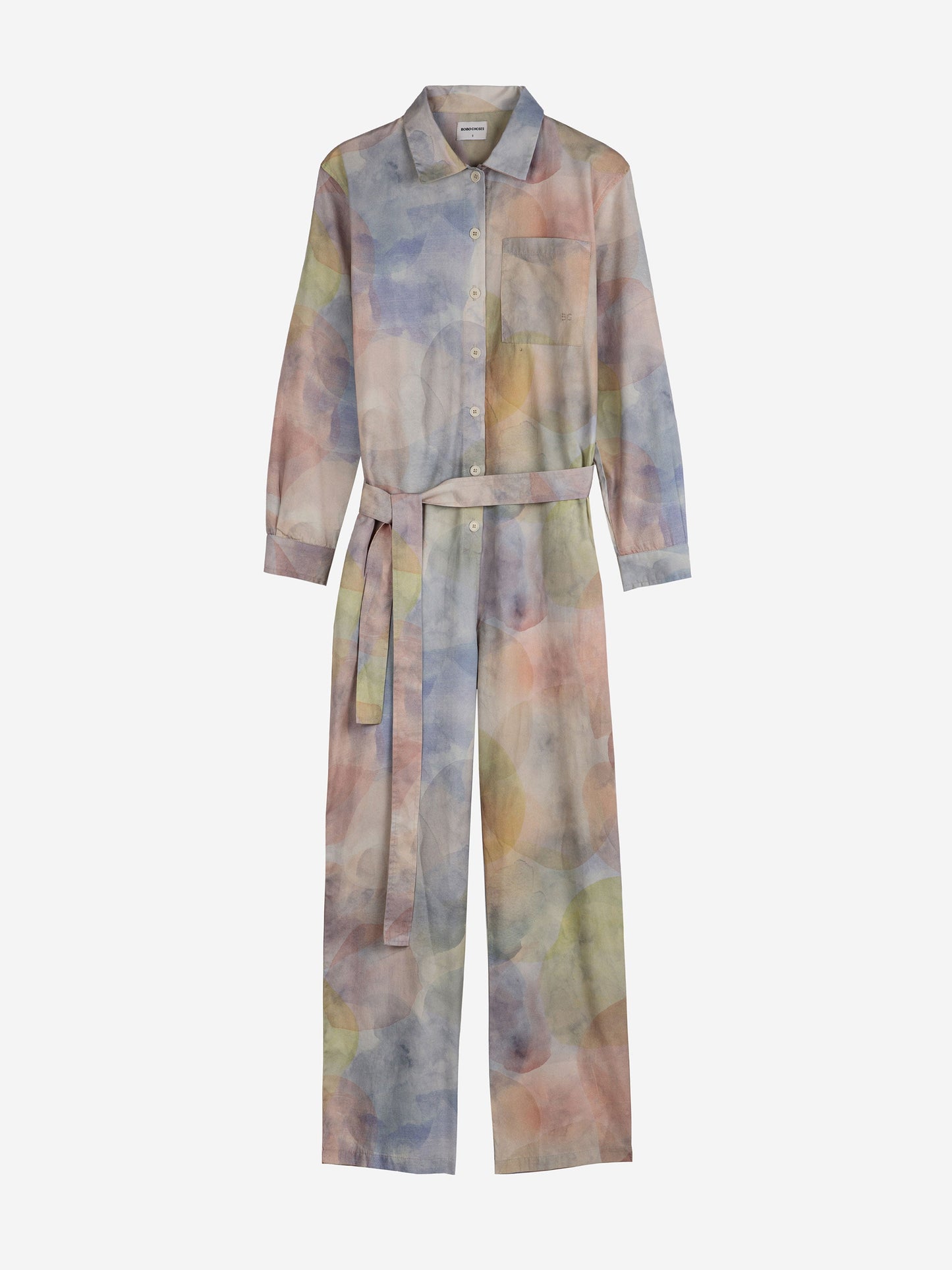 スカイライトプリントのボタン付きオーバーオール