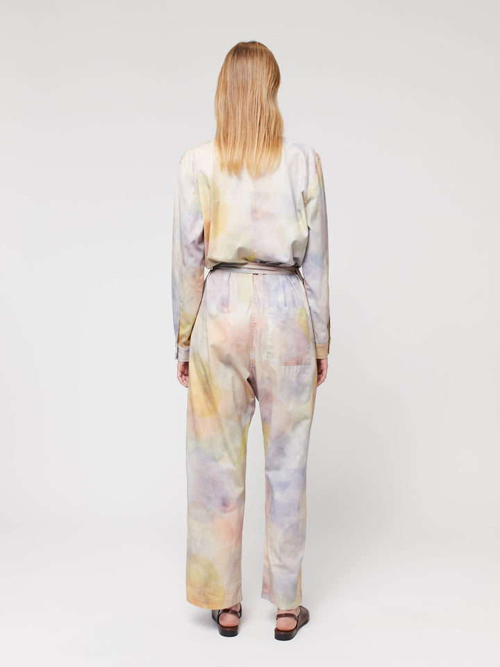 スカイライトプリントのボタン付きオーバーオール