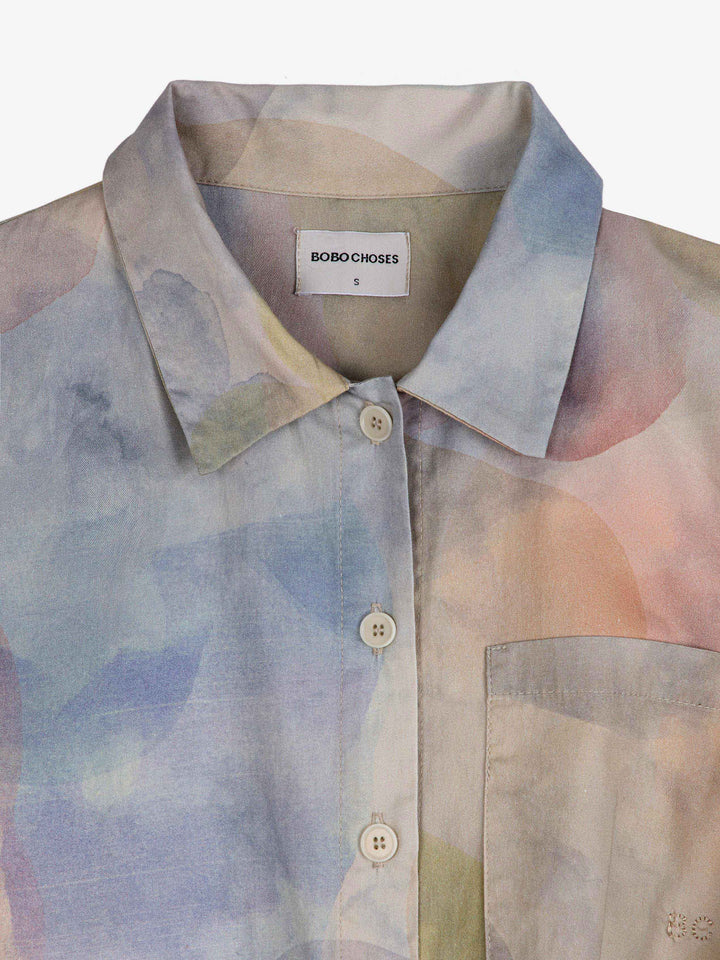 スカイライトプリントのボタン付きオーバーオール